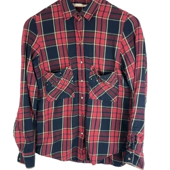 Zara Woman Studded Pocket Button Down Flannel - Picture 4 of 16